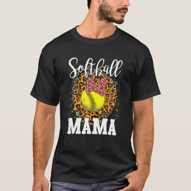Softball Baseball Mamma Leopard Teeball Mamma Mor" T Shirt (Framsida)
