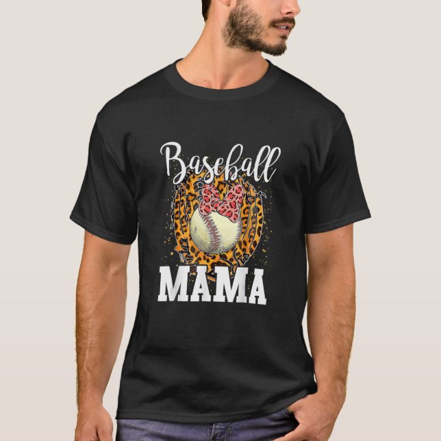 Softball Baseball Mamma Leopard Teeball Mamma Mor" T Shirt (Framsida)