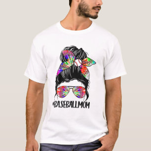 Softball Baseball Mamma Life Tie Dye Messy Bun Mot T Shirt