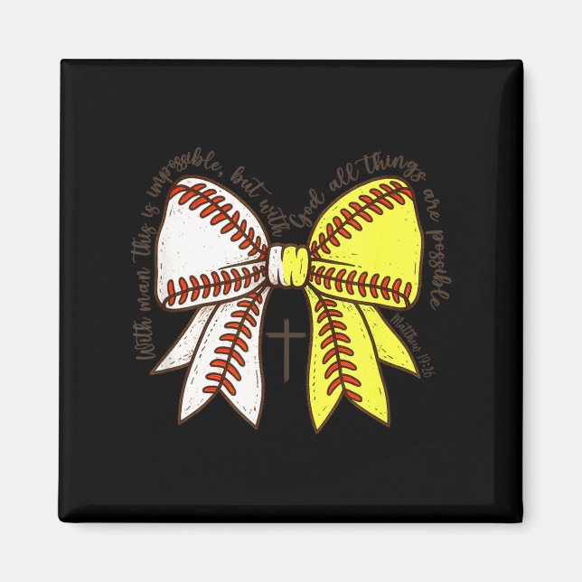 Softball Baseball Mom Bow Christian With Man This  Magnet (Framsidan)