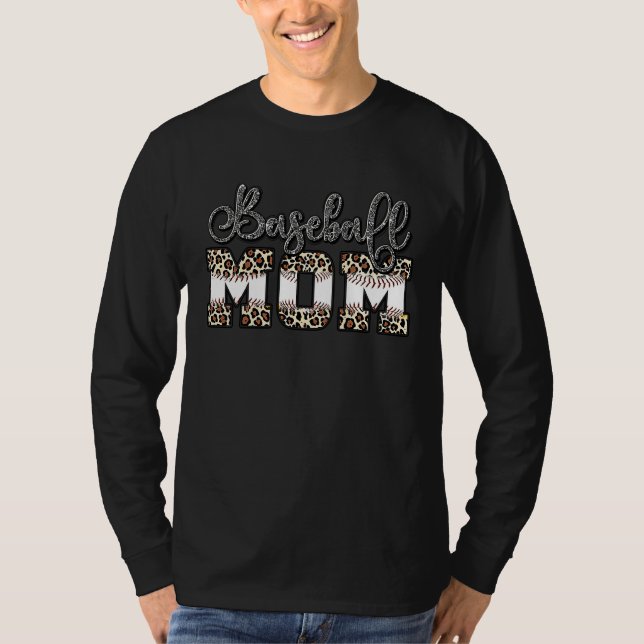 Softball Baseball Mom Leopard Mother's Day T Shirt (Framsida)