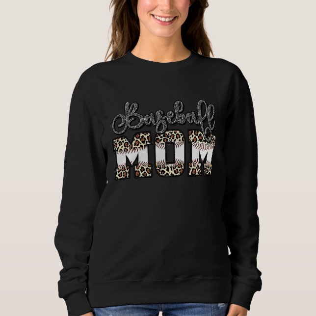 Softball Baseball Mom Leopard Mother's Day T Shirt (Framsida)
