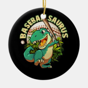 Softball Baseball Spelar Dinosaurus Sport Batter Julgransprydnad Keramik