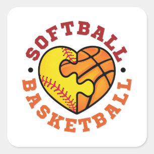Softball Basketball Heart Fyrkantigt Klistermärke