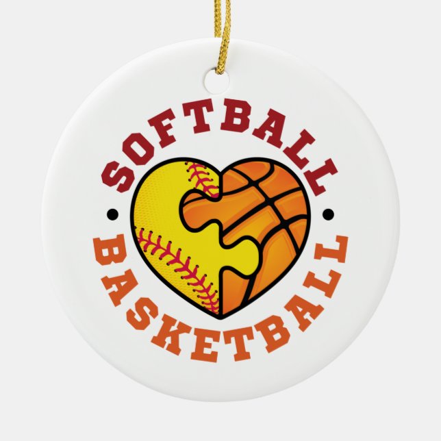 Softball Basketball Heart Julgransprydnad Keramik (Framsidan)