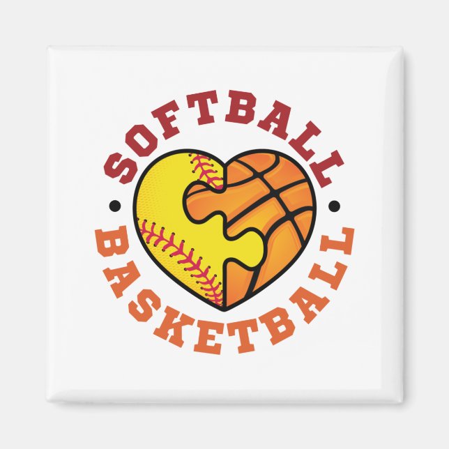 Softball Basketball Heart Magnet (Framsidan)