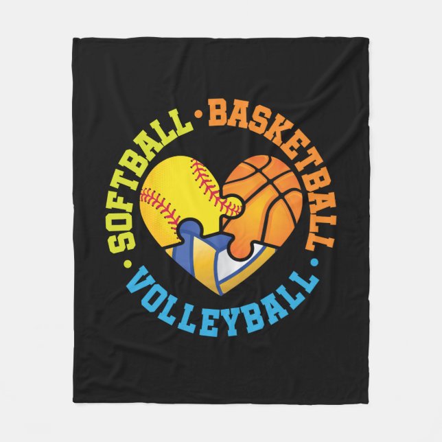 Softball Basketball Volleyball Heart Fleecefilt (Framsidan)