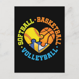 Softball Basketball Volleyball Heart Vykort