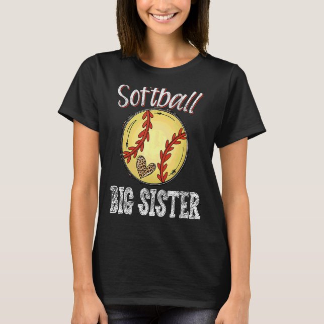 Softball Big Sister Leopard Boll Mors dag T Shirt (Framsida)