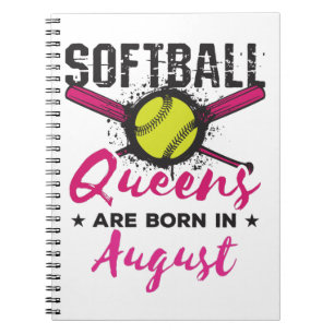 Softball Birthday August Dam Women Girls Player Anteckningsbok