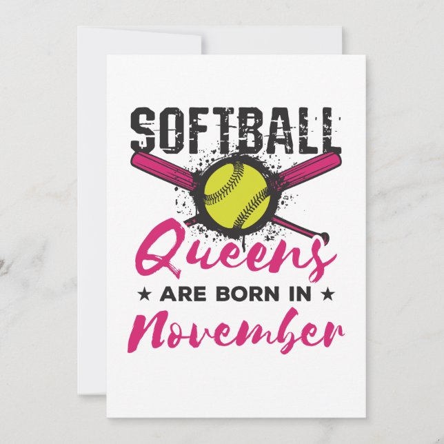 Softball Birthday November Kvinnor Dam Girls Julkort (Framsida)