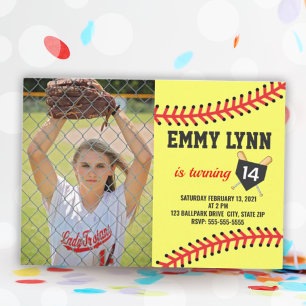 Softball Birthday Photo Inbjudningar
