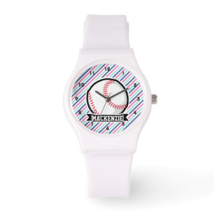 Softball; Blue, Rosa & White Rand, sport Armbandsur