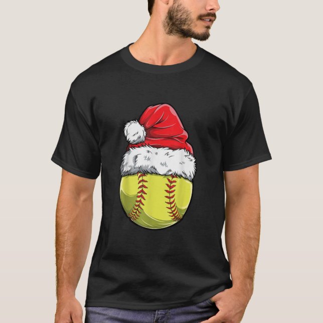 Softball Boll Santa Girls Funny Julafton Hat T Shirt (Framsida)