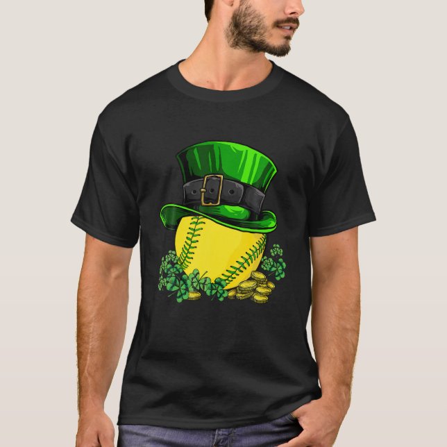 Softball Boll Shamrock St patricks day Boys Manar  T Shirt (Framsida)