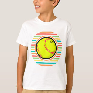Softball; Bright Rainbow Rand T Shirt