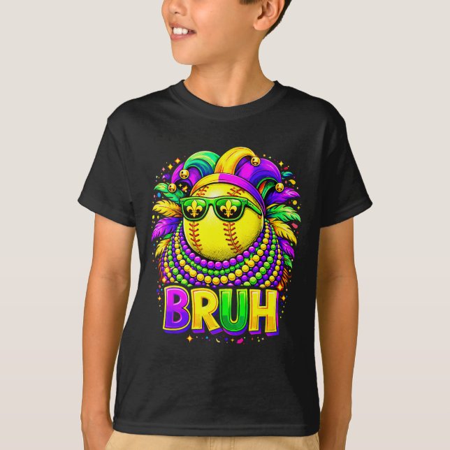 Softball Bruh Mardi Gras Jester Hat And Sungles  T Shirt (Framsida)