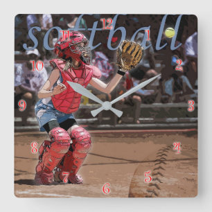 Softball Catcher grafik Fyrkantig Klocka