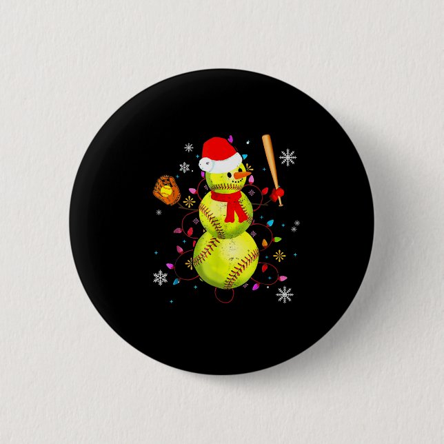 Softball Christmas Funny Softball Snowman Xmas  Knapp (Framsida)