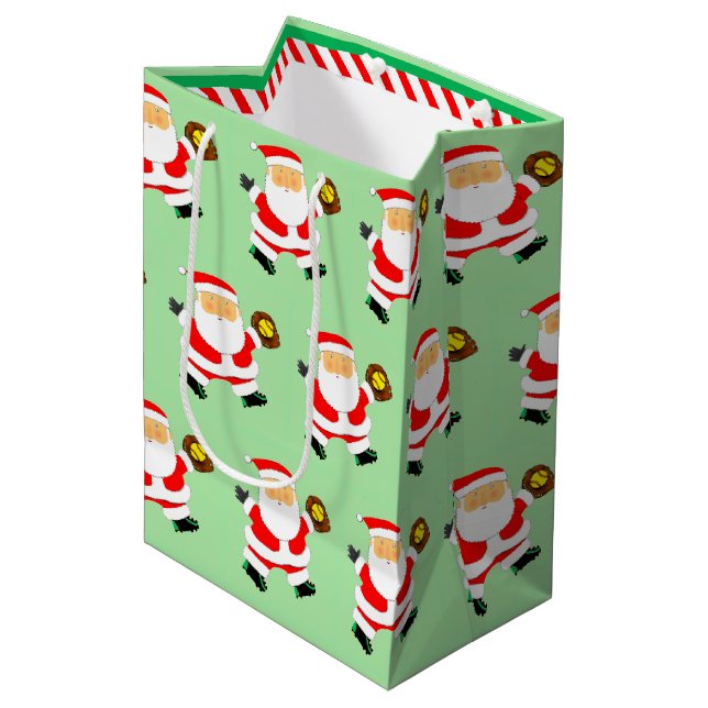 Softball Christmas Holiday Medium Gift Bag (Framsidan Vinklad)