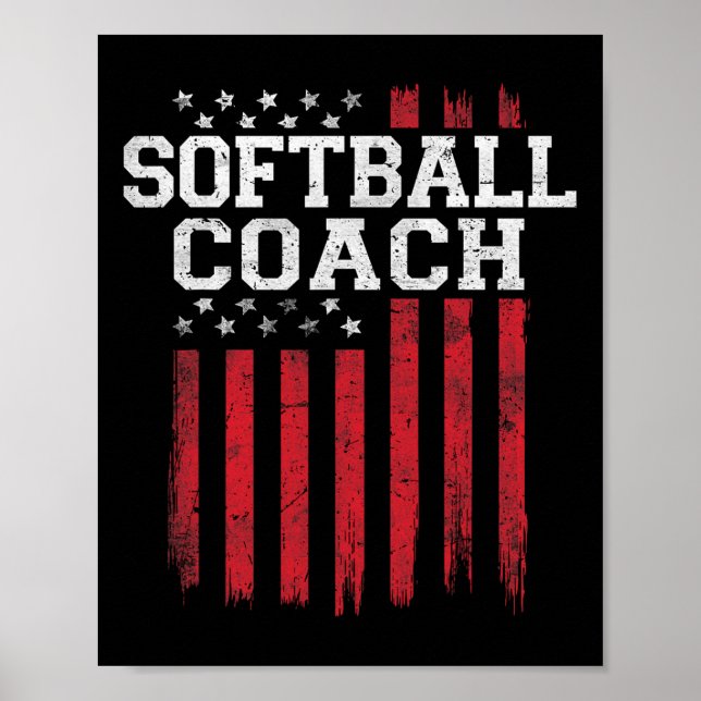 Softball Coach Proud American Flagga Usa Patriot P Poster (Framsidan)