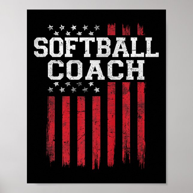 Softball Coach Proud American Flagga Usa Patriot P Poster (Framsidan)