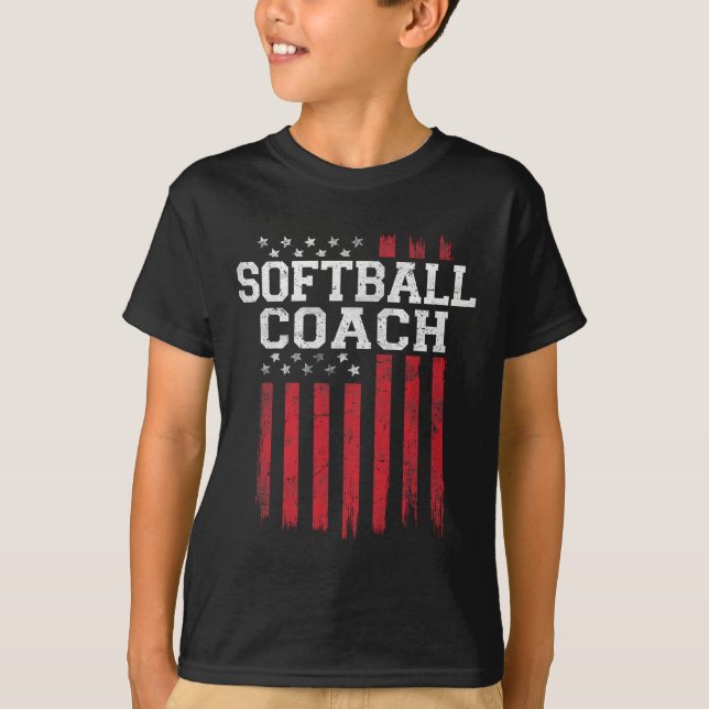Softball Coach Proud American Flagga Usa Patriot P T Shirt (Framsida)