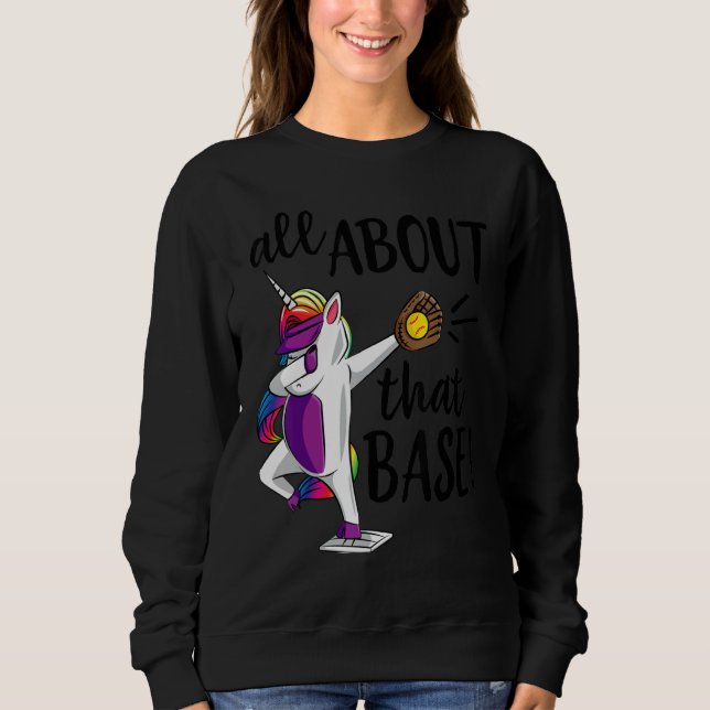 Softball Dabbing Unicorn All About That Base T Shirt (Framsida)