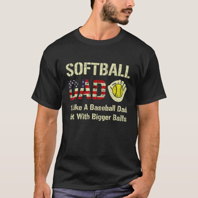 Softball Dad Like A Baseball Dad USA Flag Father's T Shirt (Framsida)