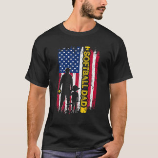 Softball DAD USA Flag Softball Player's Dad Father T Shirt