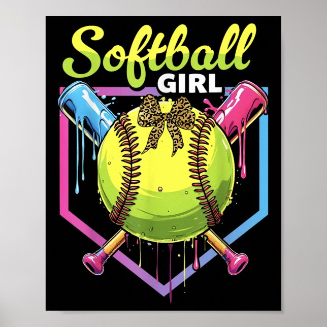 Softball Drip Flickor Glass Drip Ungdoms Softball  Poster (Framsidan)