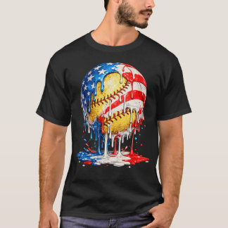 Softball Drip Glass Amerikansk Flagga 4 juli T Shirt