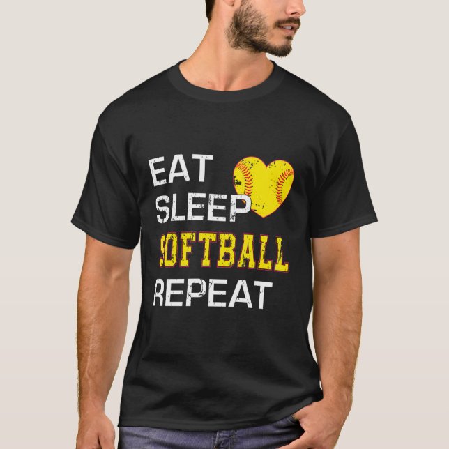 Softball Eat Softball Upprepa Softball Softball T Shirt (Framsida)