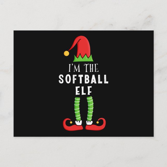 Softball Elf-julmatchande familjegåva Vykort (Framsida)
