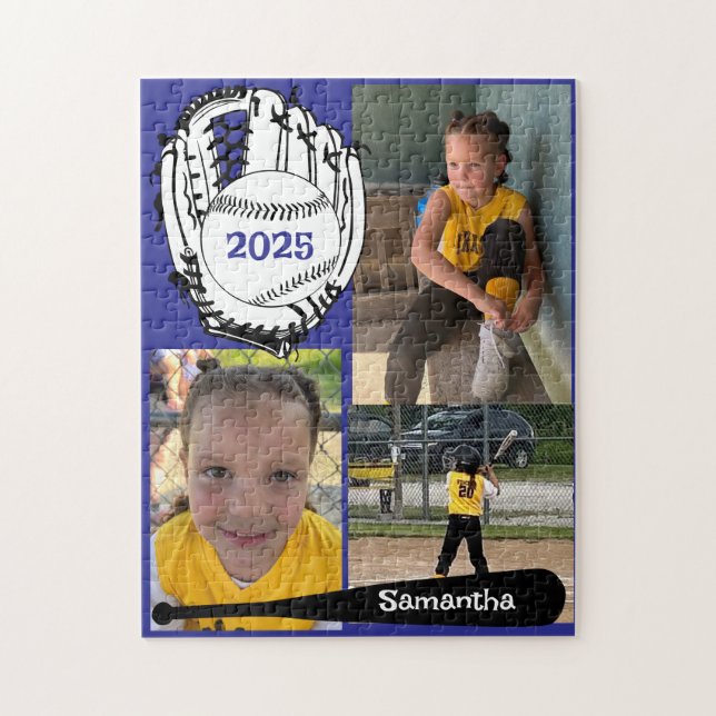 Softball eller Baseball 3 Photo Jigszle Puzzle Blu Pussel (Vertikal)