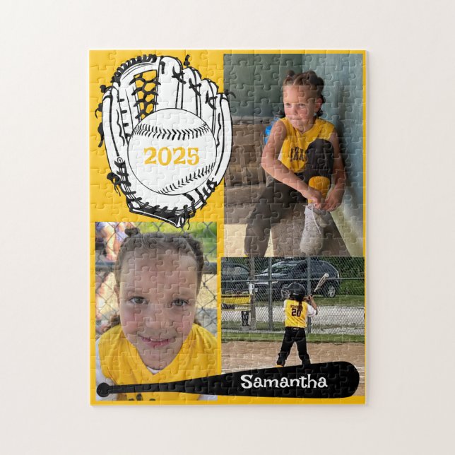 Softball eller Baseball 3 Photo Jigszle Puzzle Gul Pussel (Vertikal)