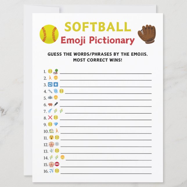 Softball Emoji Pictionary Game (Framsida)