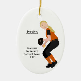 Softball Female Blonde Black & Orange Julgransprydnad Keramik