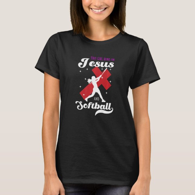 Softball för den här tjejen springa på jesus och s t shirt (Framsida)