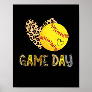 Softball Game Day Vibes Leopard Softball Mamma Gam Poster