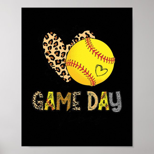 Softball Game Day Vibes Leopard Softball Mamma Gam Poster (Framsidan)