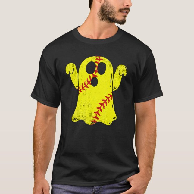 Softball Ghost Softball Älskare Halloween Costume T Shirt (Framsida)