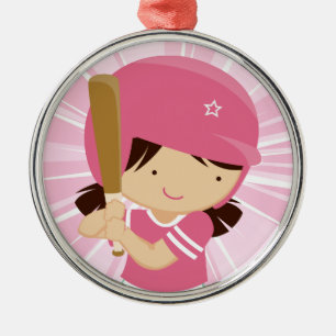 Softball Girl Batter in Rosa and White Julgransprydnad Metall