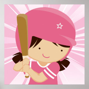 Softball Girl Batter in Rosa and White Poster