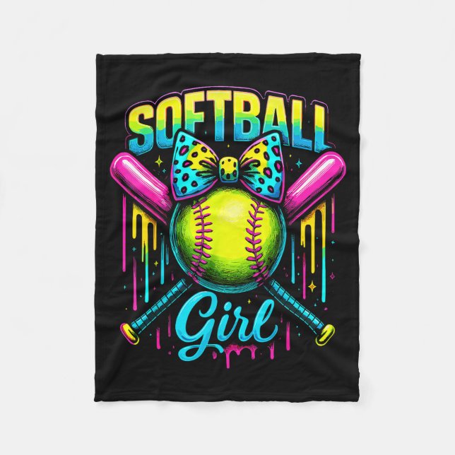 Softball Girl Drip Funny Softball Player  Fleecefilt (Framsidan)