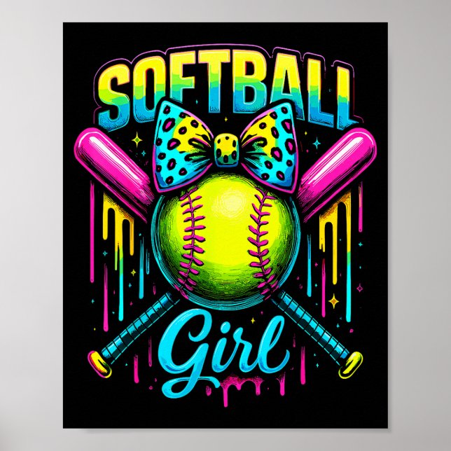 Softball Girl Drip Funny Softball Player  Poster (Framsidan)