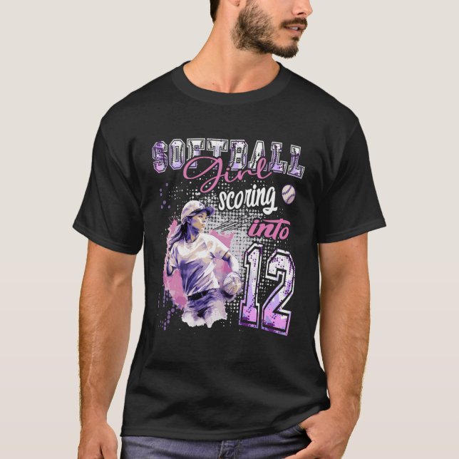 Softball Girl Scoring into 12 - Dam Birthday T Shirt (Framsida)