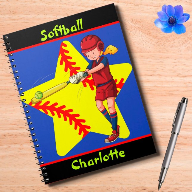 Softball Girls Star Batter Swing Personlig Anteckningsbok (Skapare uppladdad)