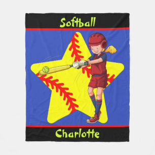Softball Girls Star Batter Swing Personlig Fleecefilt