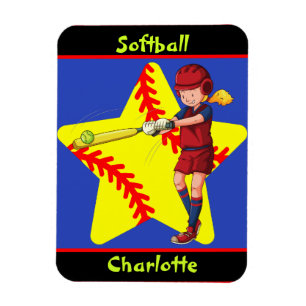 Softball Girls Star Batter Swing Personlig Magnet